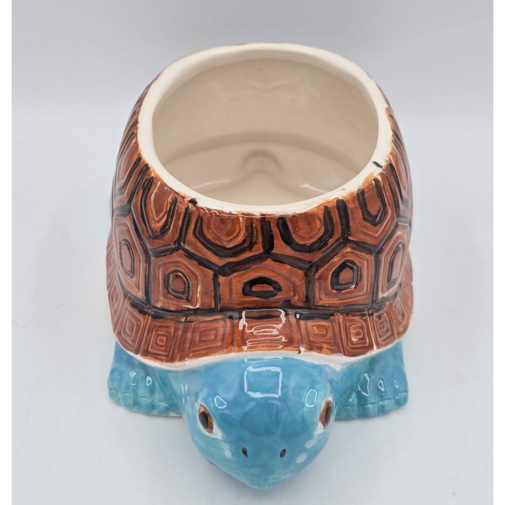 2013 Color Me Mine Turtle Planter Garden Pottery‎ Blue Hand Painted 5.5” Opening